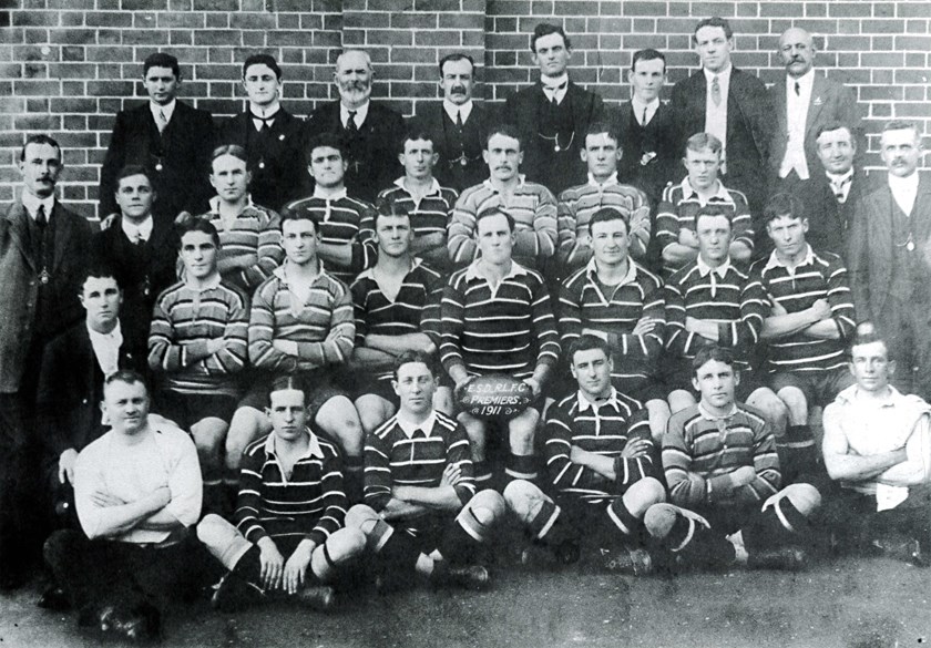 Back Row: W. Watson (Official), L. Murray (Official), E. LePetit (Vice President), J. Solomon (Vice President), P. White (Committeeman), Wally Webb (Committeman), Horrie Miller (Committeeman), E. Hooper (Vice President)
Third Row: Sid Lees (Club Secretary), W. Ritchie (Official), Leslie Cody, George Mackay, Mick Frawley, Charlie Lees, William Dalton, Harold Corbett, Frank Haron (Vice President), F. Swain (Vice President)
Second Row: Harold Kelley (Treasurer), Fred Strickland, John ‘Dinny’ Campbell, Sandy Pearce (Vice Captain), Dally Messenger (Captain), Eddie White, Fred Kinghorn, Larry ‘Jersey’ O’Malley
Front Row: H. Watkins (Trainer), Herbie Collins, Tom Bruce, Eddie Griffiths, Barney Dalton, W. Mitchell (Trainer)
