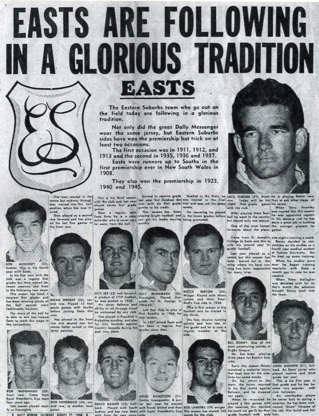 Big News: A page from the Daily Mirror preliminary final lift-out from Saturday, August 27, 1960.