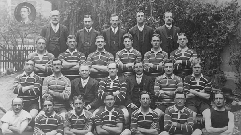 Back Row: E. Le Petit (Vice President), Johnny Quinlan (Club Assistant Secretary), Wally Webb (Club Secretary), Harold Kelley (Club Treasurer), J. Solomon (Vice President)
Third Row: Charlie Lees, Bob ‘Botsy’ Williams, Sandy Pearce, Larry ‘Jersey’ O’Malley, William Dalton, Dan Frawley (Vice Captain)
Second Row: Arthur ‘Pony’ Halloway, Percy White, Monty Somer (Club President), Dally Messenger (Captain), Frank Haron (Vice President), Eddie White, Harold Corbett
Front Row: W. Simpson (Trainer), Barney Dalton, William Smith, Eddie Griffiths, Tom Bruce, Fred Kinghorn, W. Mitchell (Trainer)
Absent: John ‘Dinny’ Campbell (inset), Wally Messenger
